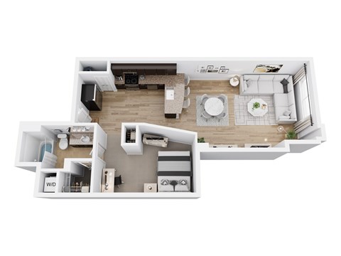 Floor plan for 1 bed, 1 bath, 867 sqft
